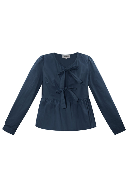 Longsleeve peplum top met strikjes - Blauw